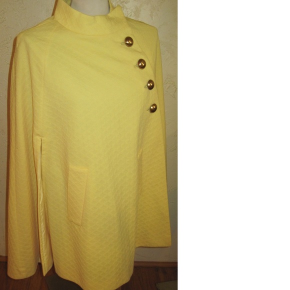 Btight Yellow Waffle Fabric Vintage Cape Jackets & Blazers - Bright Yellow Waffle Fabric Vintage Cape One Size